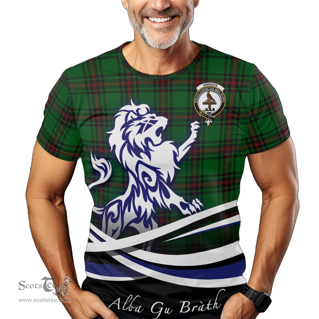 ScotsTee Shop Scottish Orrock Clan Crest Tartan T Shirt Alba Gu Brath Regal Lion Emblem