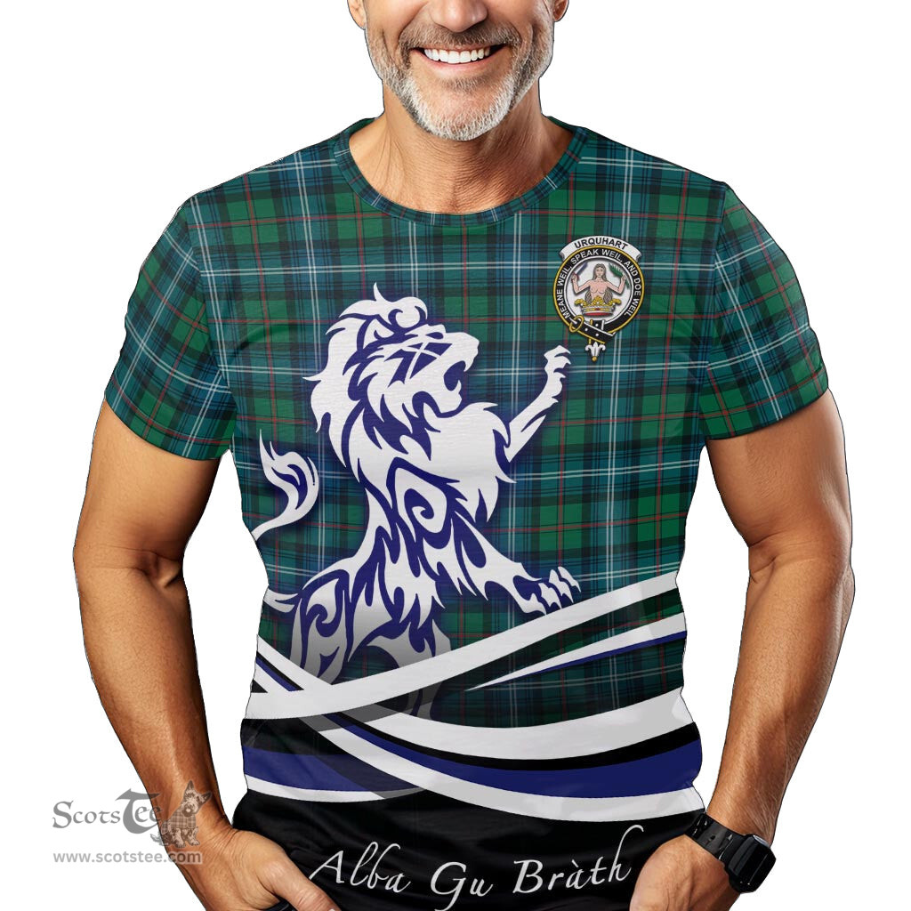 ScotsTee Shop Scottish Urquhart Ancient Clan Crest Tartan T Shirt Alba Gu Brath Regal Lion Emblem