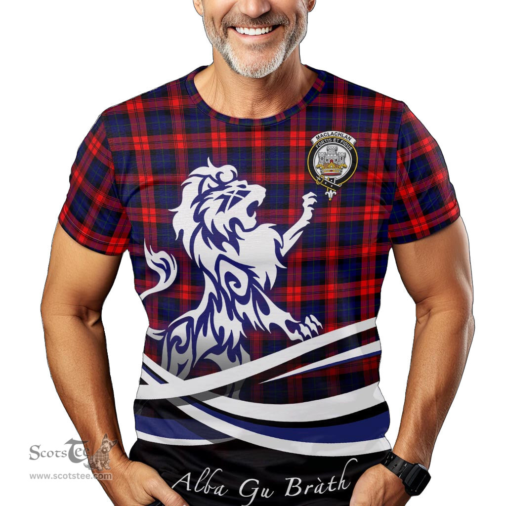 ScotsTee Shop Scottish MacLachlan Modern Clan Crest Tartan T Shirt Alba Gu Brath Regal Lion Emblem