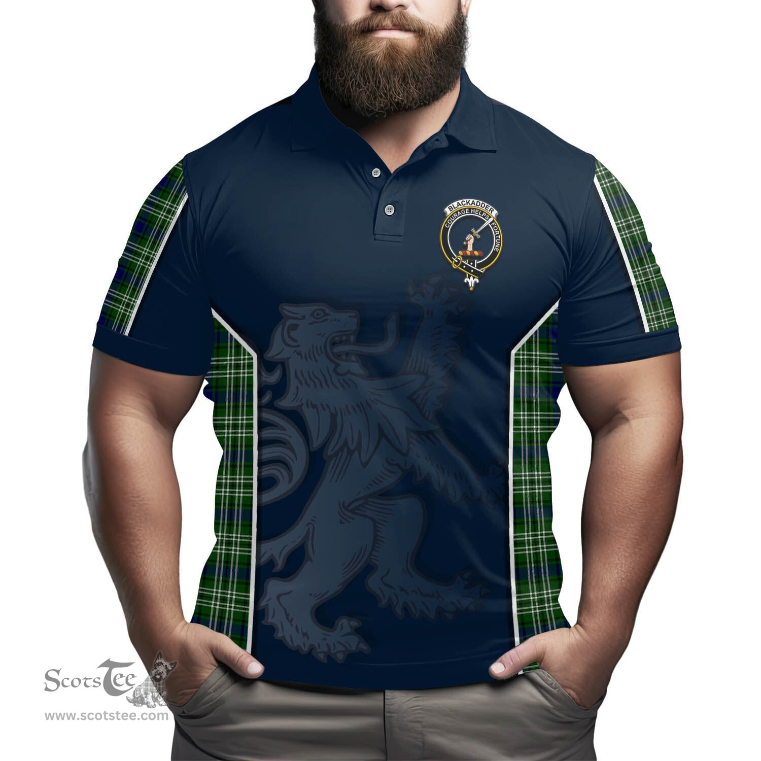 ScotsTee Shop Scottish Blackadder Clan Crest Scottish Lion Rampant Sport Style Tartan Polo Shirt