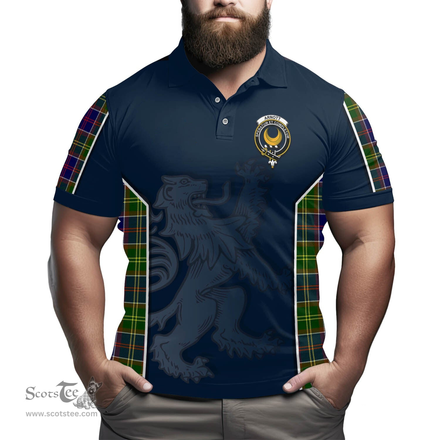 ScotsTee Shop Scottish Arnott Clan Crest Scottish Lion Rampant Sport Style Tartan Polo Shirt