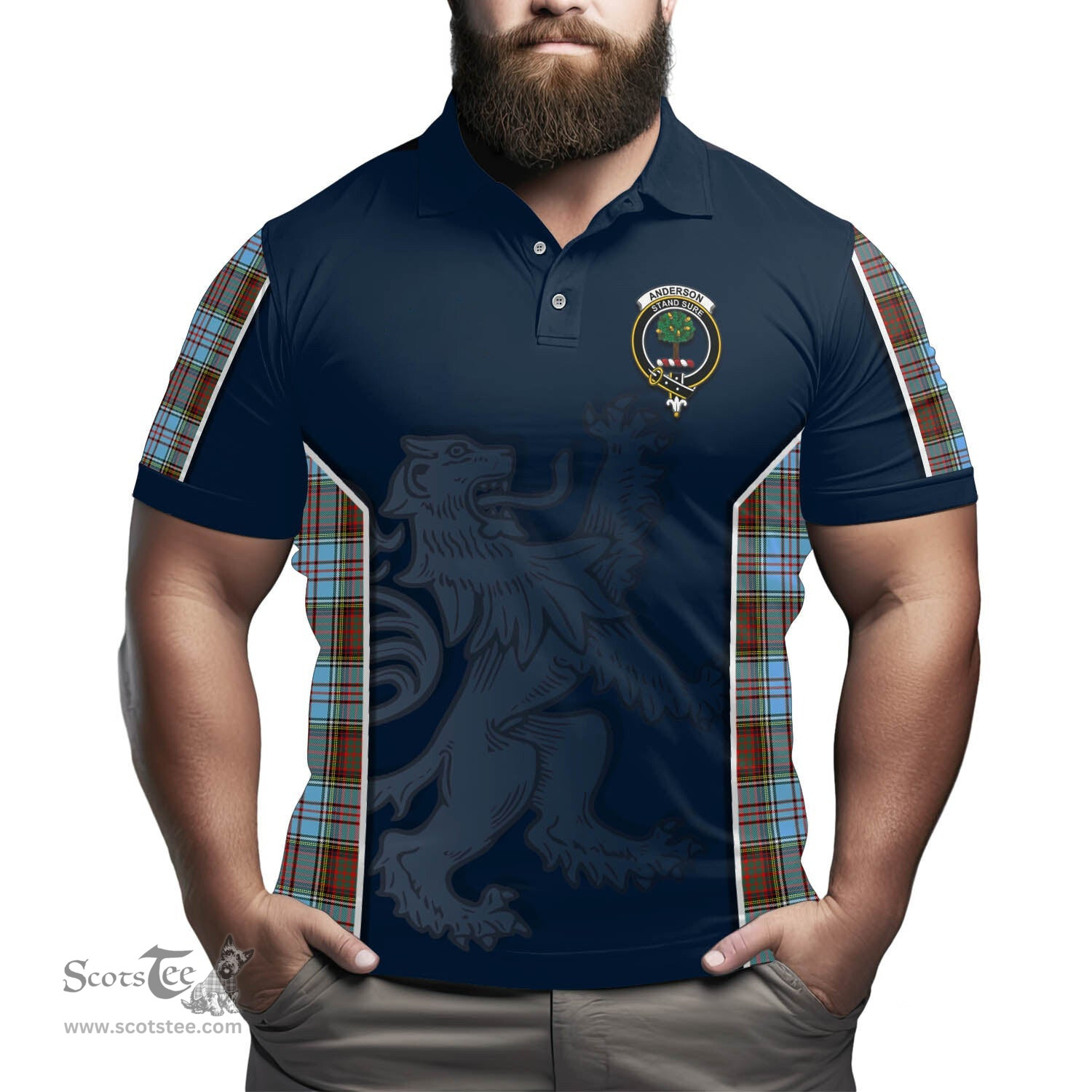 ScotsTee Shop Scottish Anderson Ancient Clan Crest Scottish Lion Rampant Sport Style Tartan Polo Shirt