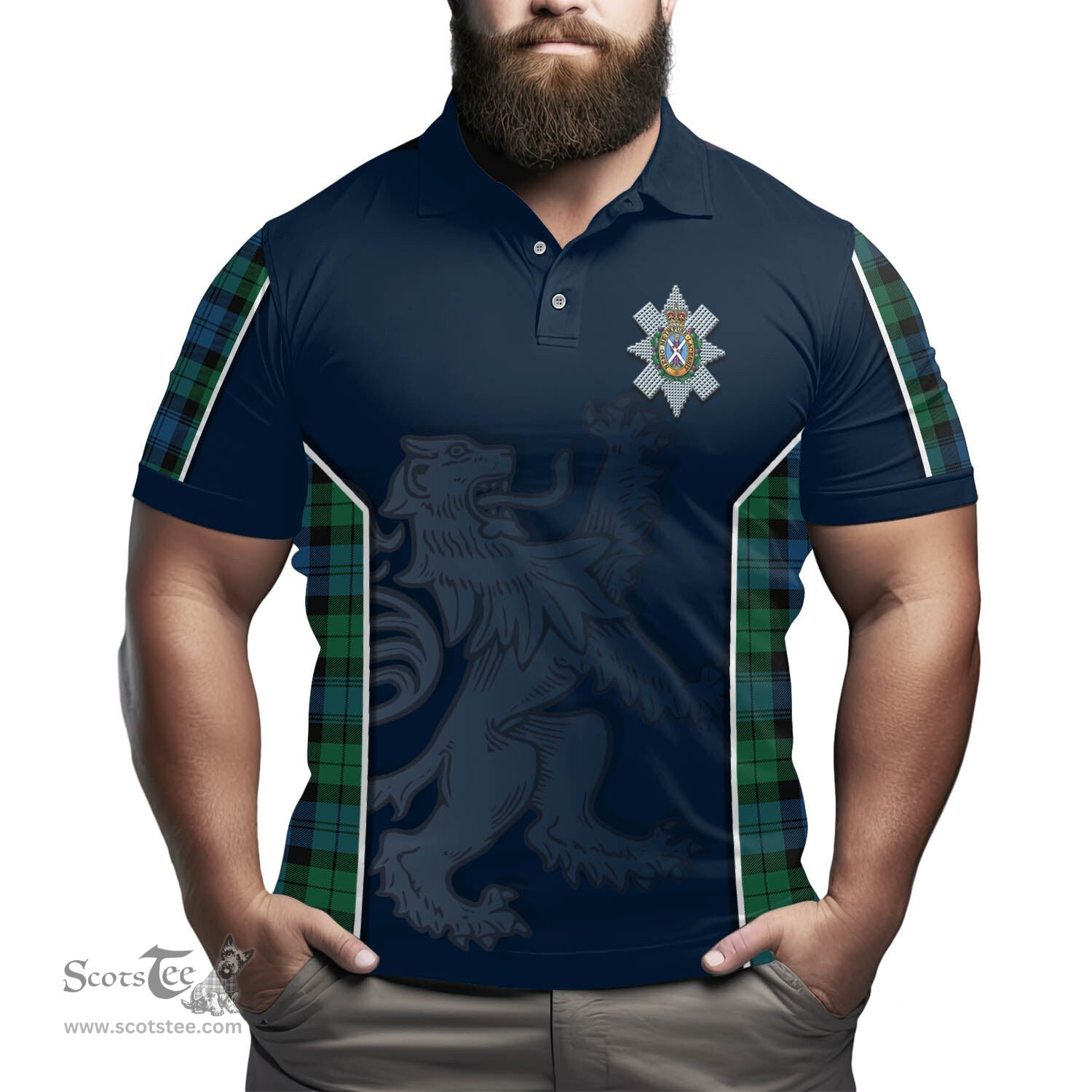 ScotsTee Shop Scottish Black Watch Ancient Clan Crest Scottish Lion Rampant Sport Style Tartan Polo Shirt