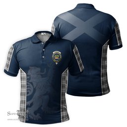 ScotsTee Shop Scottish Douglas Grey Modern Clan Crest Scottish Lion Rampant Sport Style Tartan Polo Shirt
