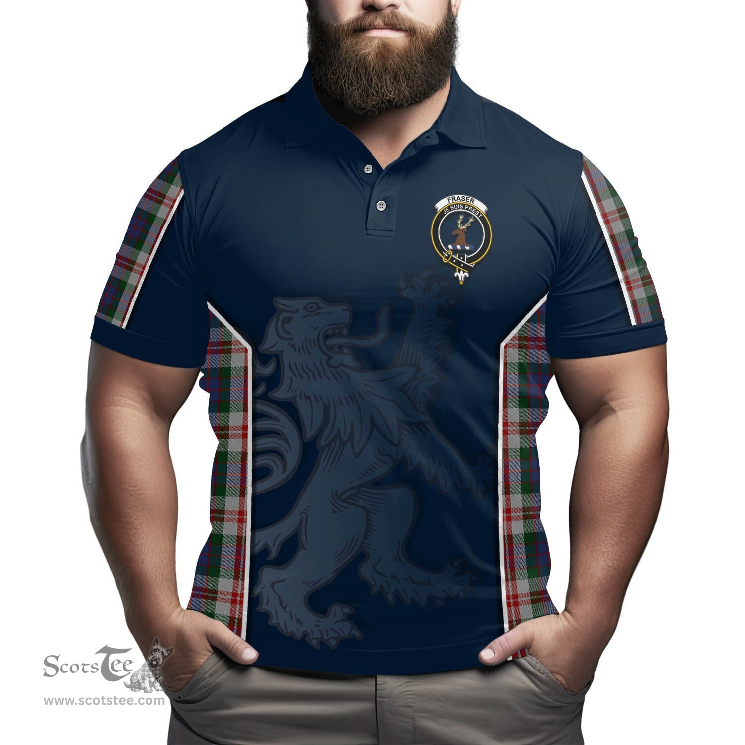 ScotsTee Shop Scottish Fraser Red Dress Clan Crest Scottish Lion Rampant Sport Style Tartan Polo Shirt