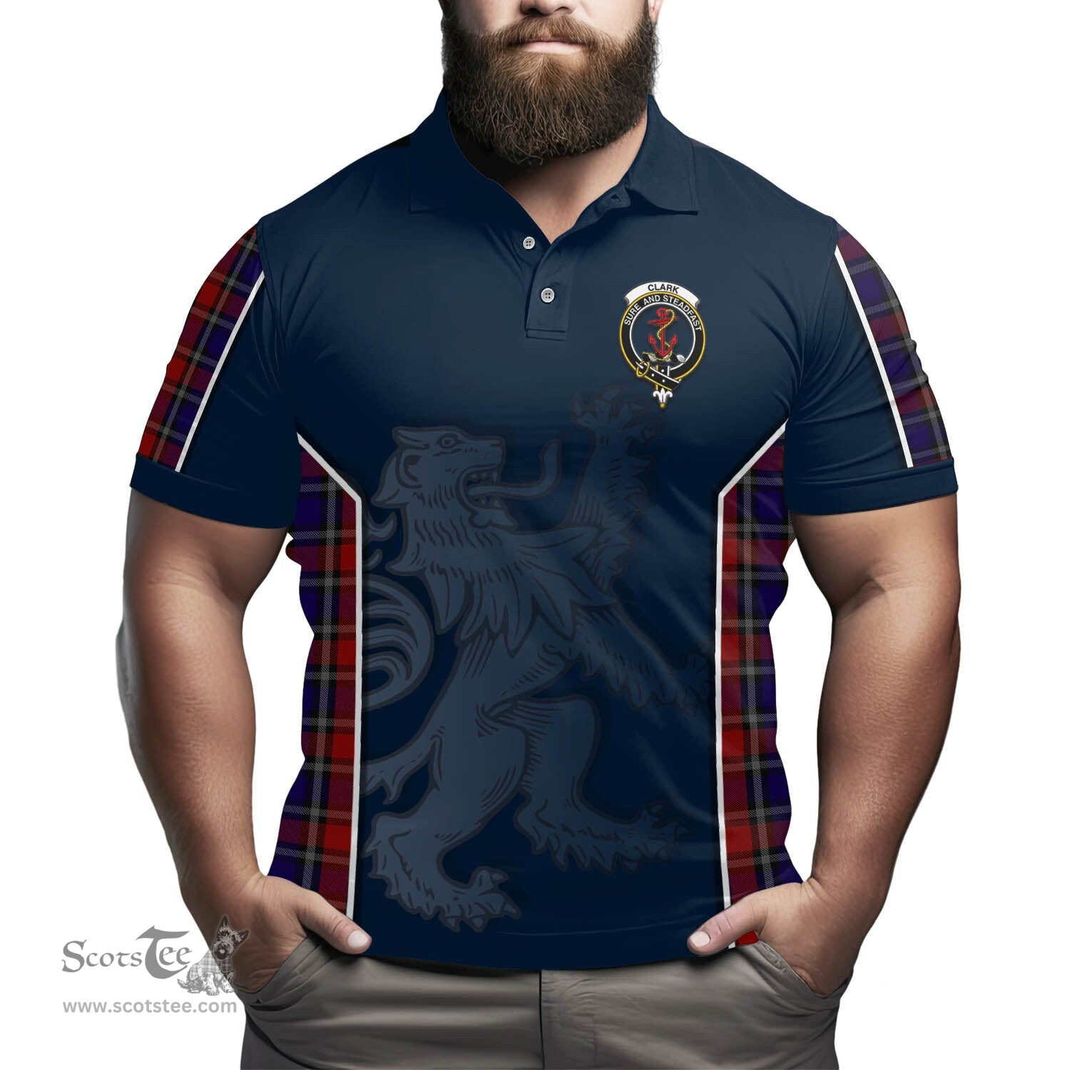 ScotsTee Shop Scottish Clark Red Clan Crest Scottish Lion Rampant Sport Style Tartan Polo Shirt