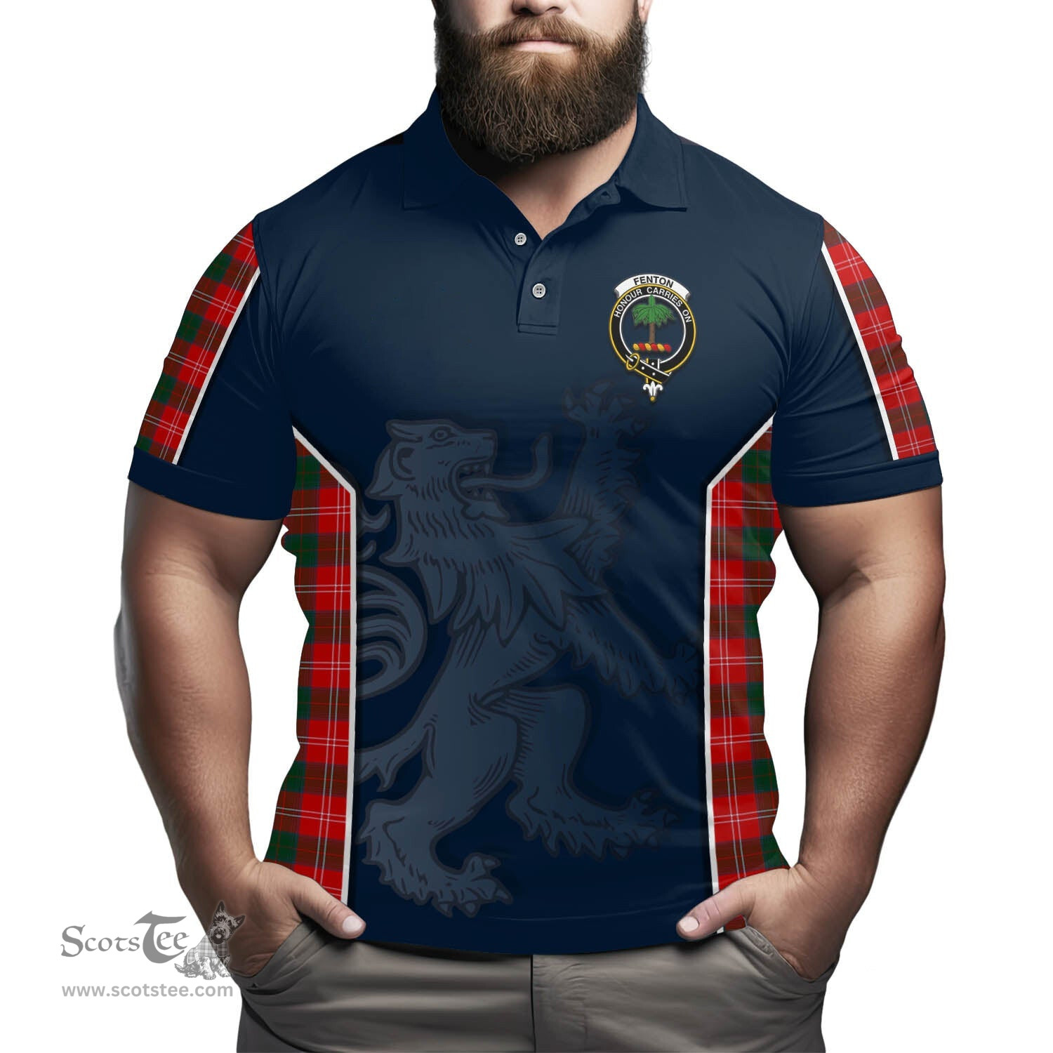 ScotsTee Shop Scottish Fenton Clan Crest Scottish Lion Rampant Sport Style Tartan Polo Shirt