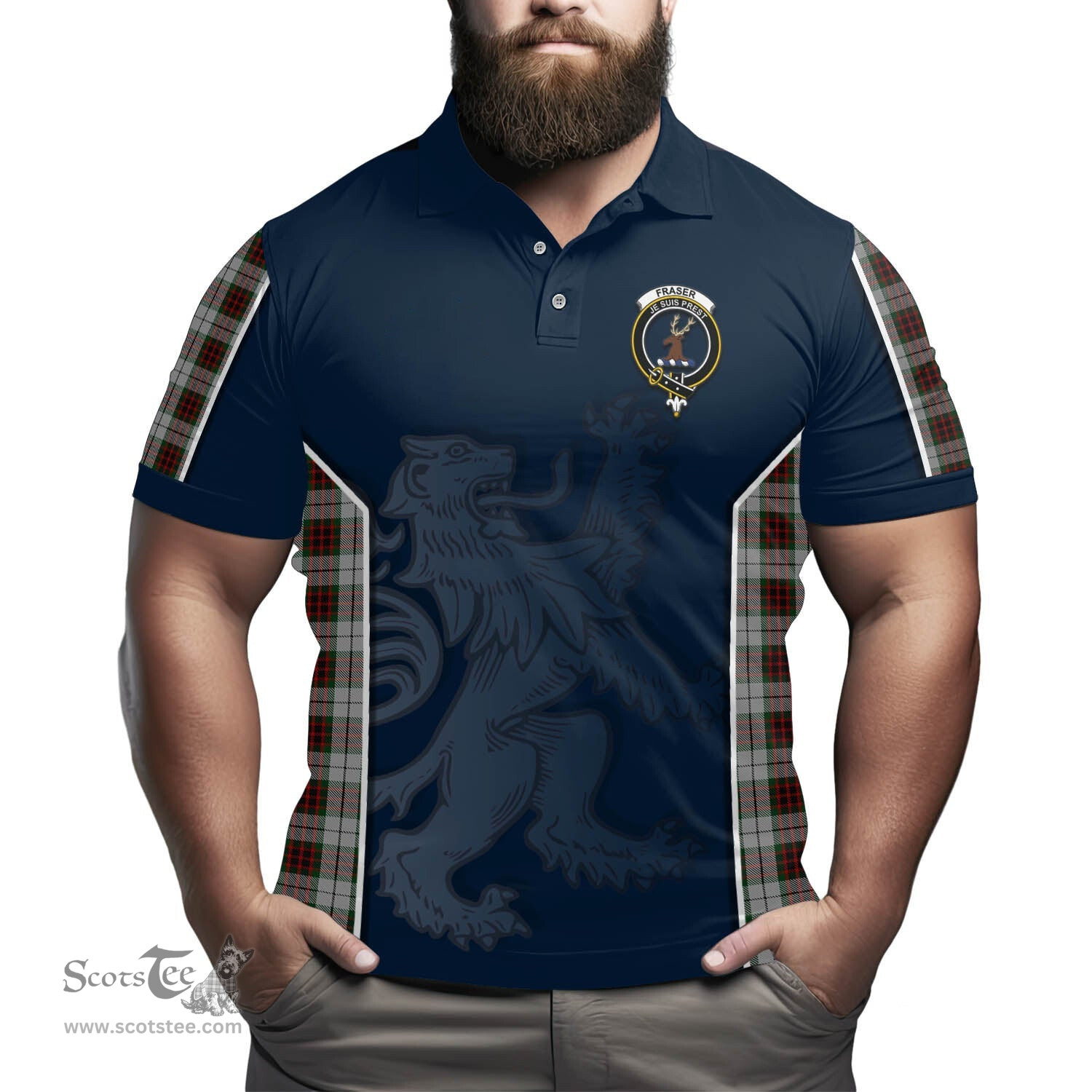 ScotsTee Shop Scottish Fraser Dress Clan Crest Scottish Lion Rampant Sport Style Tartan Polo Shirt