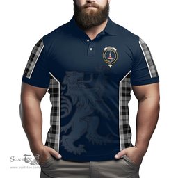 ScotsTee Shop Scottish Erskine Black and White Clan Crest Scottish Lion Rampant Sport Style Tartan Polo Shirt