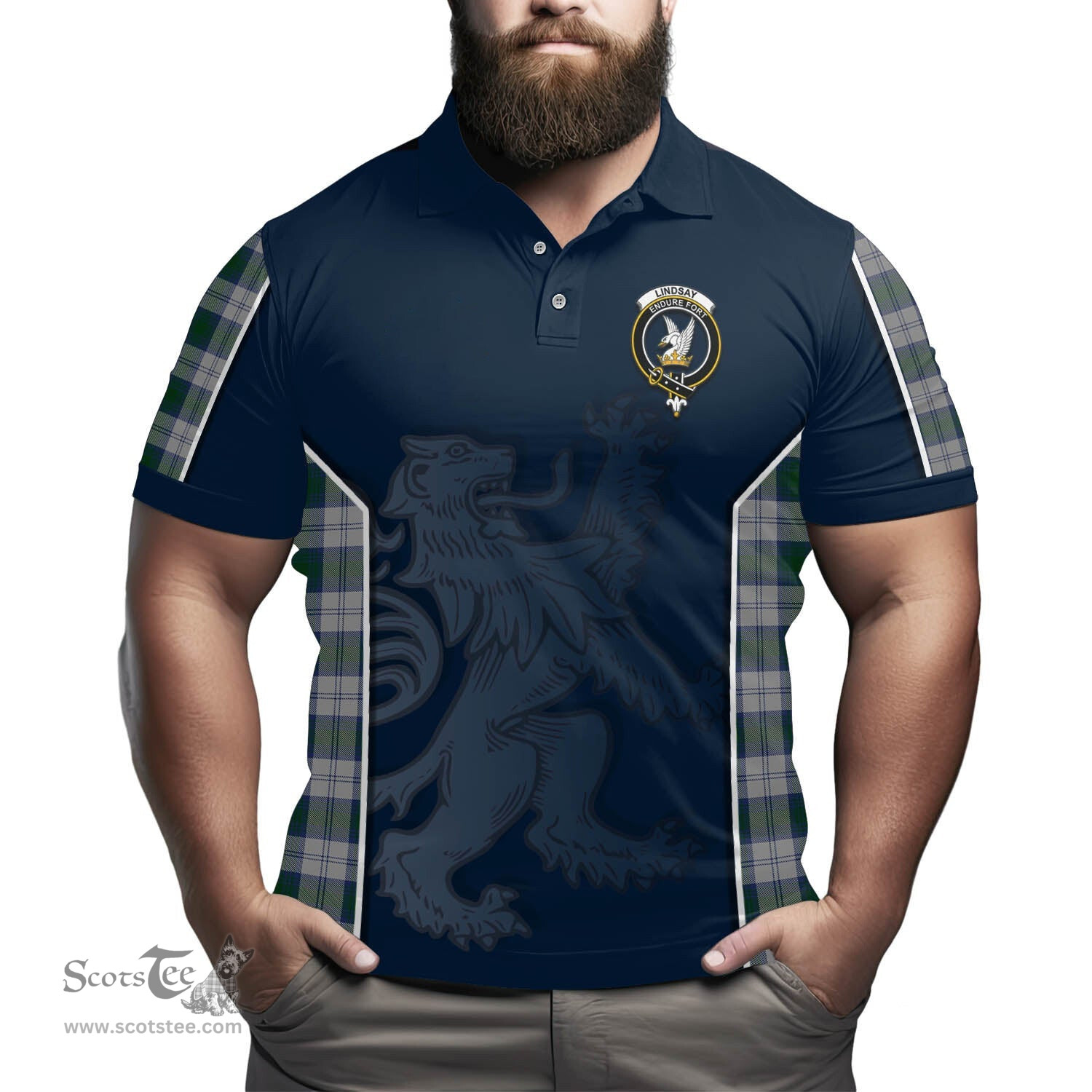 ScotsTee Shop Scottish Lindsay Dress Clan Crest Scottish Lion Rampant Sport Style Tartan Polo Shirt