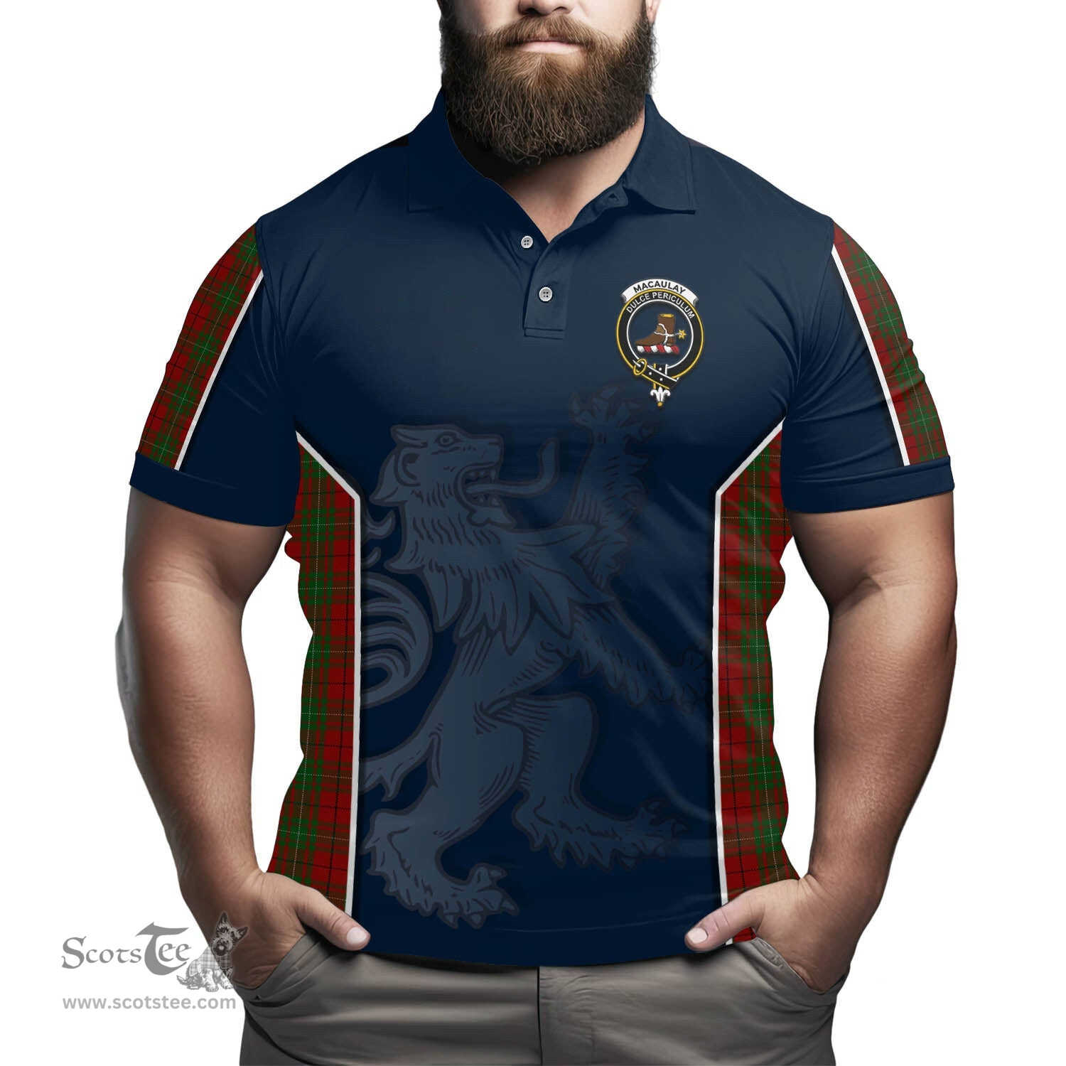 ScotsTee Shop Scottish MacAulay Clan Crest Scottish Lion Rampant Sport Style Tartan Polo Shirt