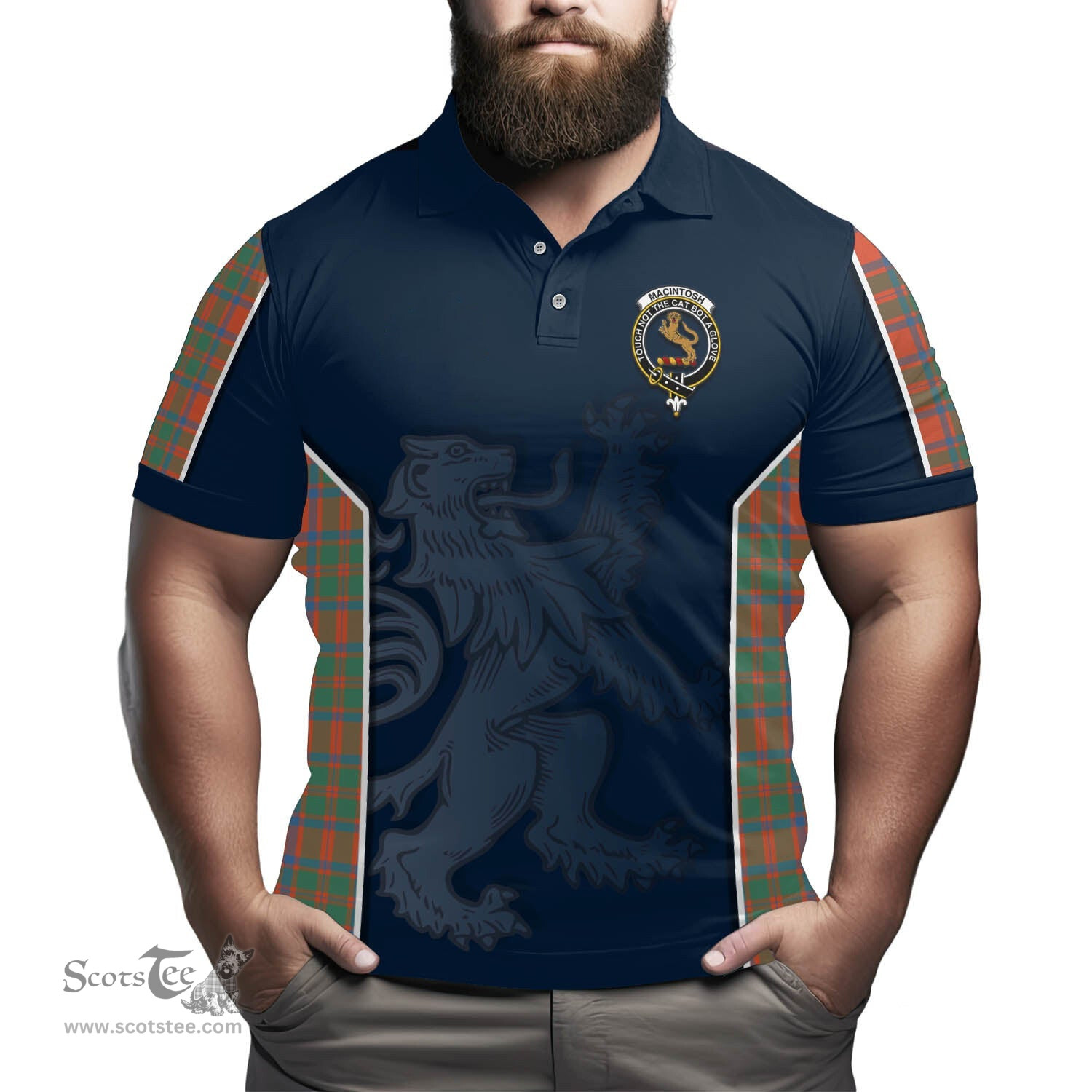 ScotsTee Shop Scottish MacIntosh Ancient Clan Crest Scottish Lion Rampant Sport Style Tartan Polo Shirt