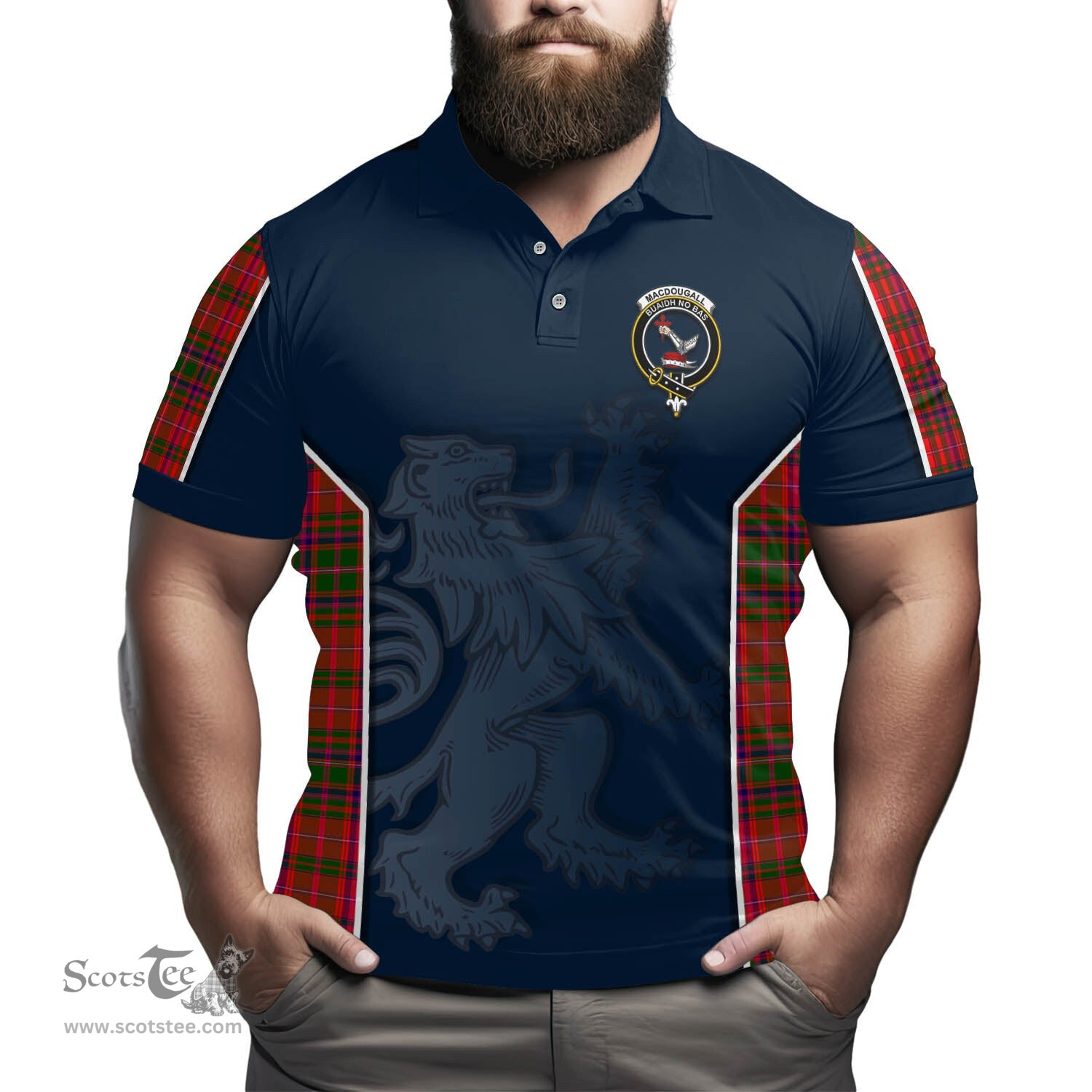 ScotsTee Shop Scottish MacDougall Modern Clan Crest Scottish Lion Rampant Sport Style Tartan Polo Shirt