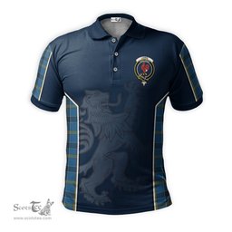 ScotsTee Shop Scottish Laing Clan Crest Scottish Lion Rampant Sport Style Tartan Polo Shirt