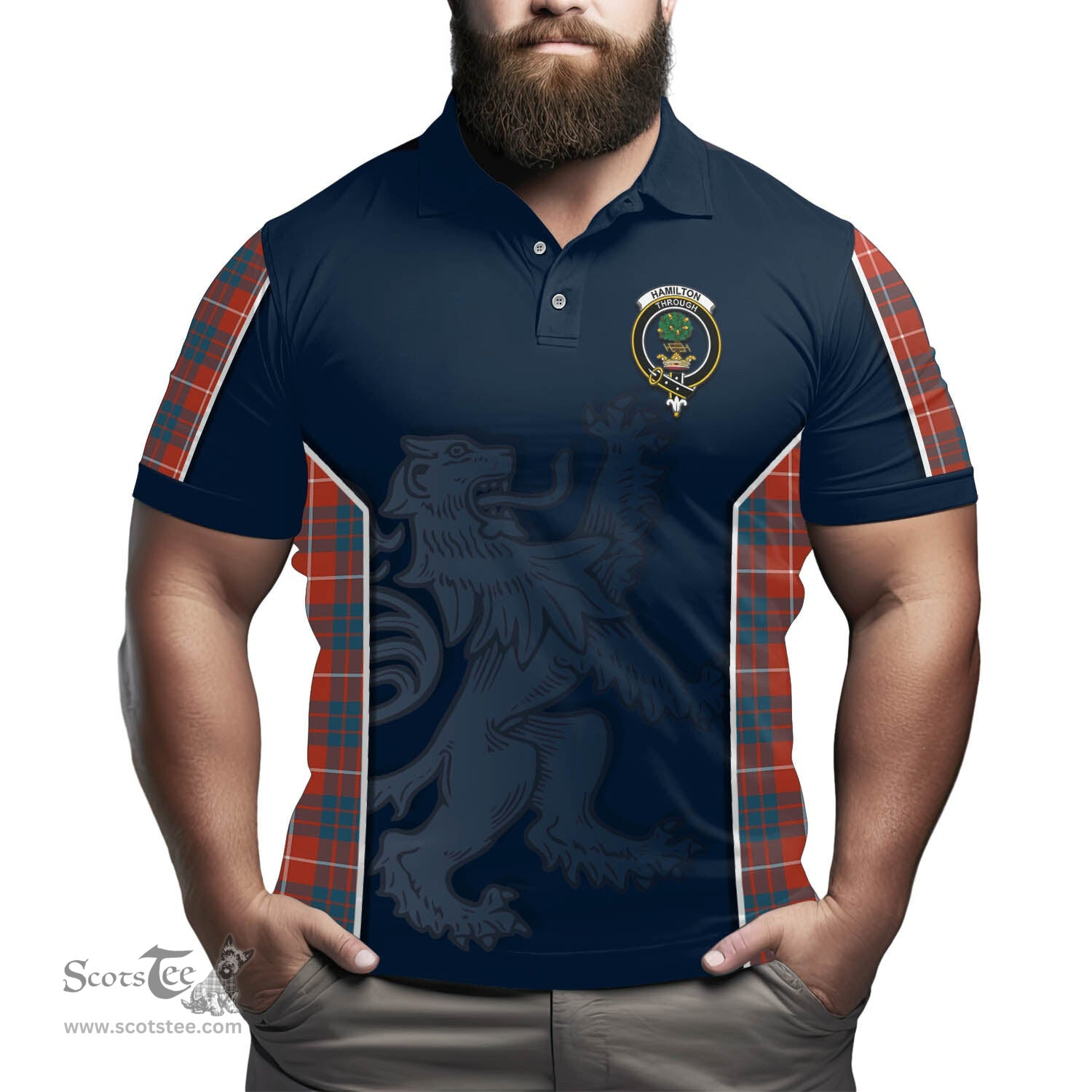 ScotsTee Shop Scottish Hamilton Ancient Clan Crest Scottish Lion Rampant Sport Style Tartan Polo Shirt