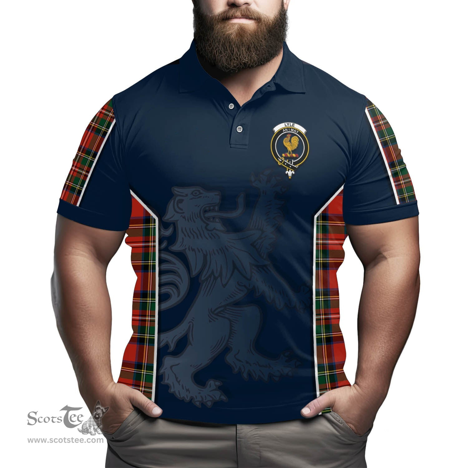 ScotsTee Shop Scottish Lyle Clan Crest Scottish Lion Rampant Sport Style Tartan Polo Shirt