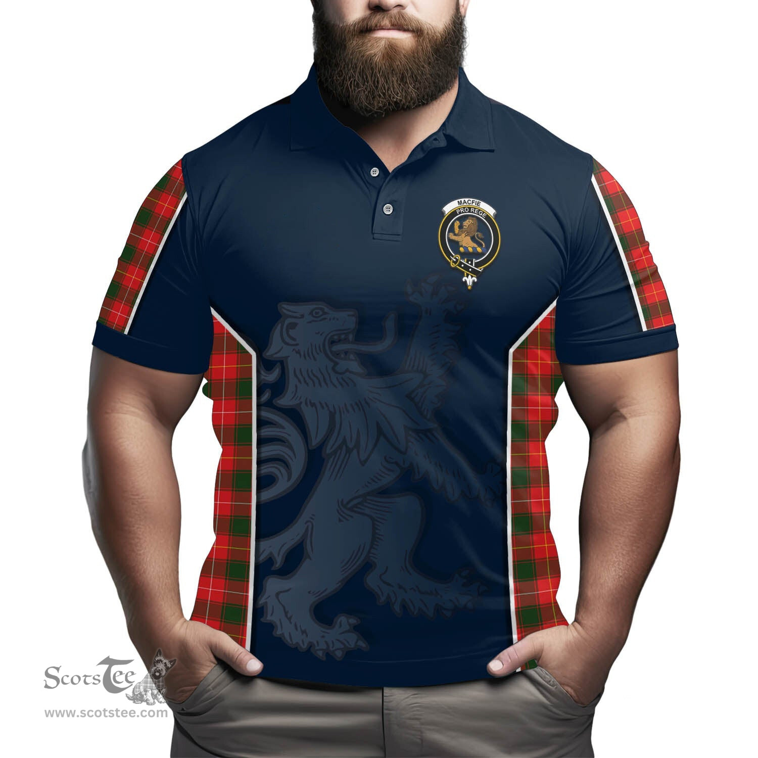 ScotsTee Shop Scottish MacFie Modern Clan Crest Scottish Lion Rampant Sport Style Tartan Polo Shirt