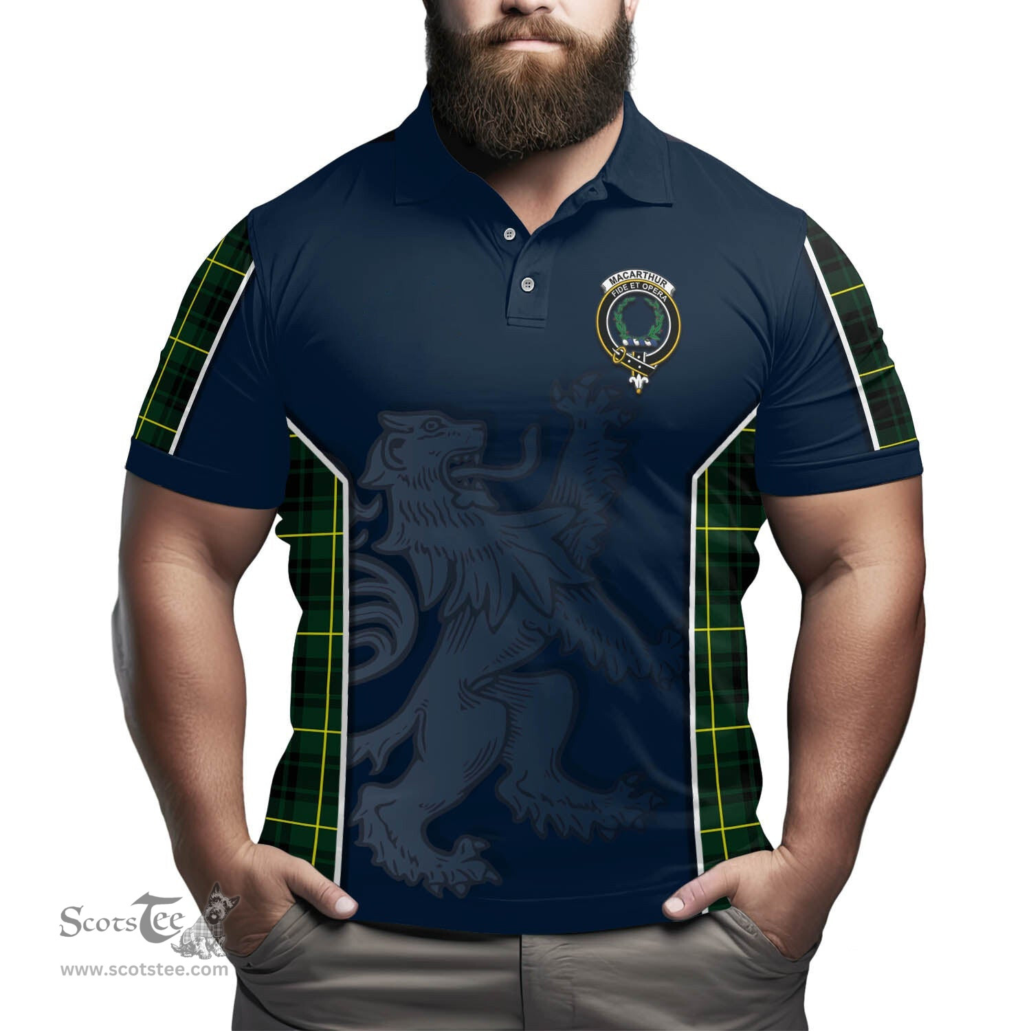 ScotsTee Shop Scottish MacArthur Modern Clan Crest Scottish Lion Rampant Sport Style Tartan Polo Shirt
