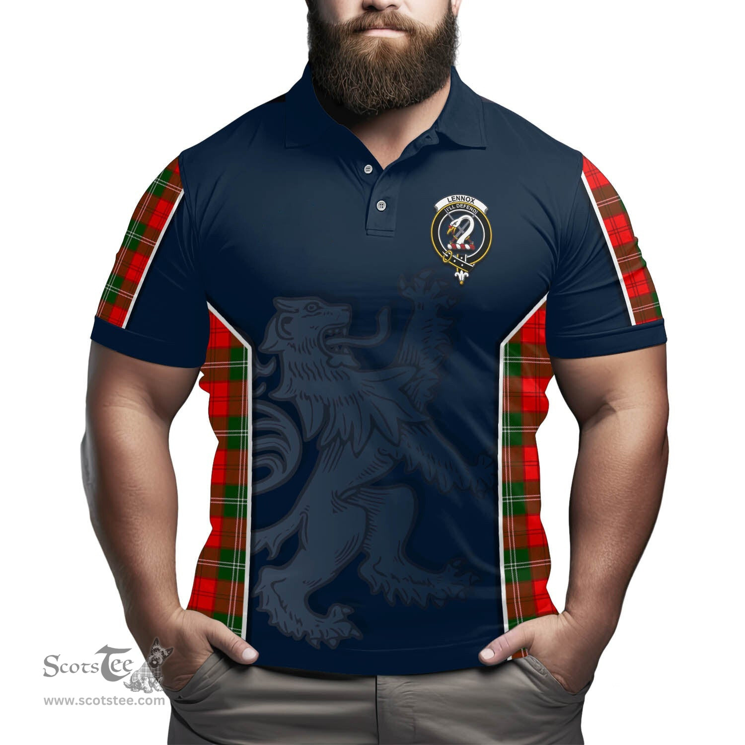 ScotsTee Shop Scottish Lennox Modern Clan Crest Scottish Lion Rampant Sport Style Tartan Polo Shirt