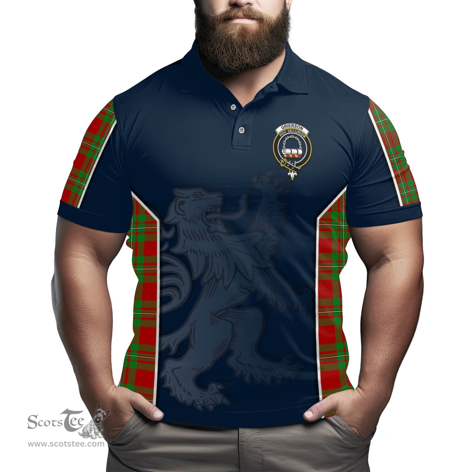 ScotsTee Shop Scottish Grierson Clan Crest Scottish Lion Rampant Sport Style Tartan Polo Shirt