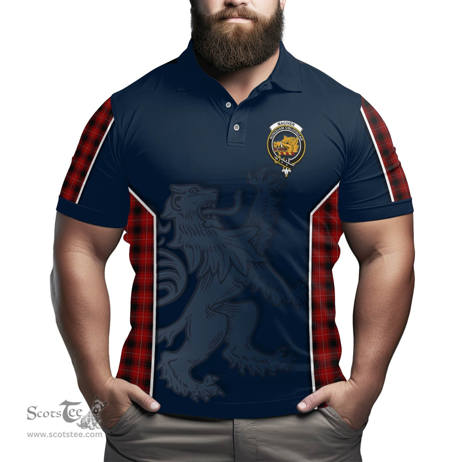 ScotsTee Shop Scottish MacIver Clan Crest Scottish Lion Rampant Sport Style Tartan Polo Shirt