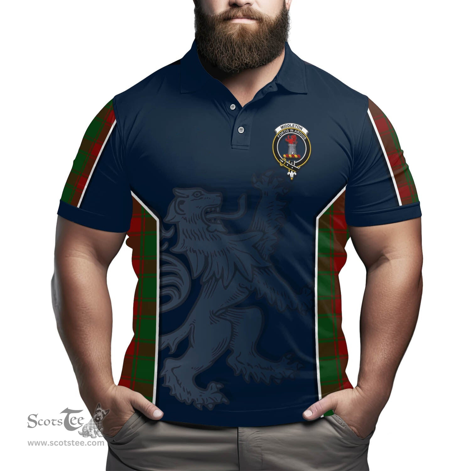 ScotsTee Shop Scottish Middleton Clan Crest Scottish Lion Rampant Sport Style Tartan Polo Shirt