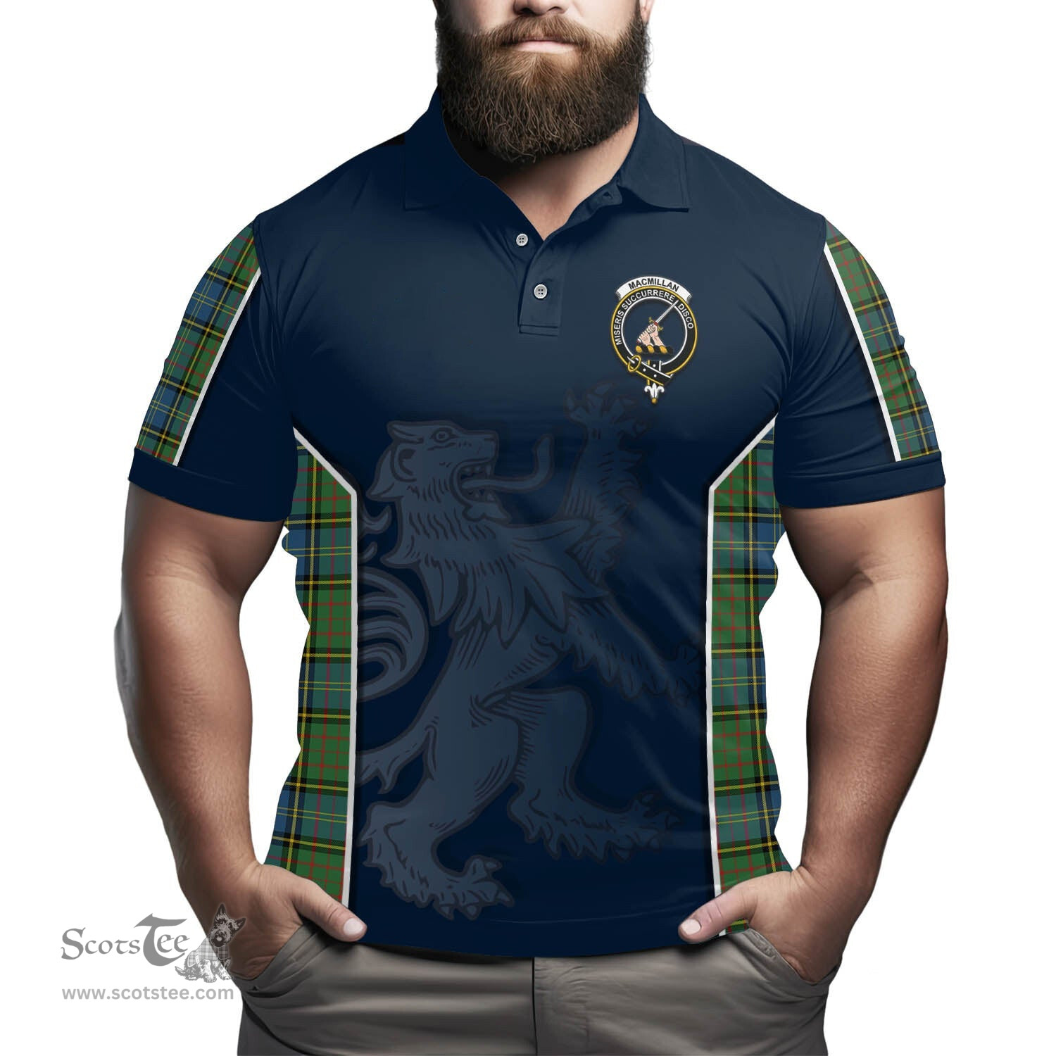 ScotsTee Shop Scottish MacMillan Hunting Ancient Clan Crest Scottish Lion Rampant Sport Style Tartan Polo Shirt