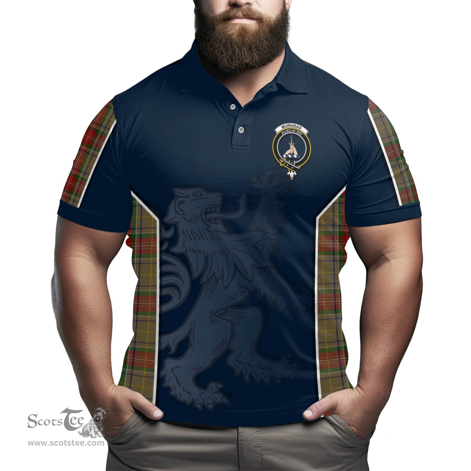 ScotsTee Shop Scottish Muirhead Old Clan Crest Scottish Lion Rampant Sport Style Tartan Polo Shirt