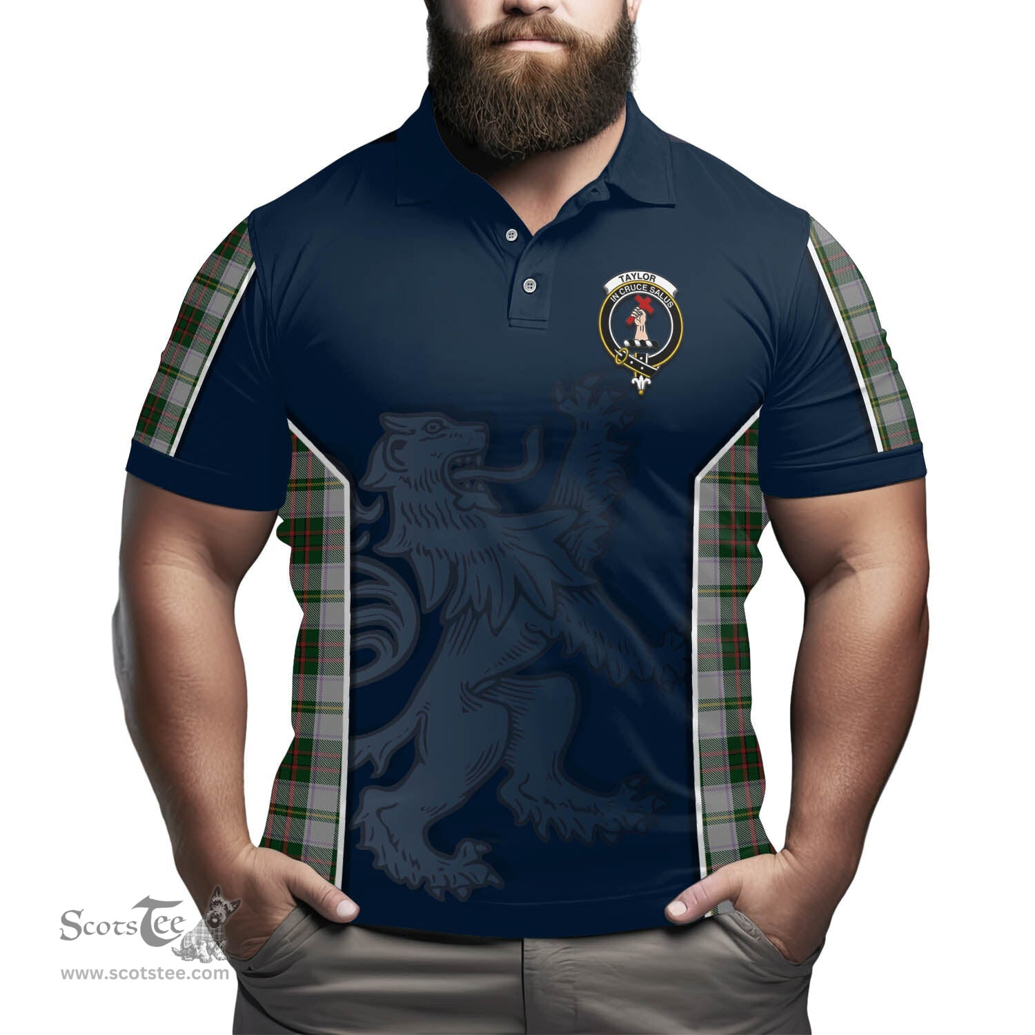 ScotsTee Shop Scottish Taylor Dress Clan Crest Scottish Lion Rampant Sport Style Tartan Polo Shirt