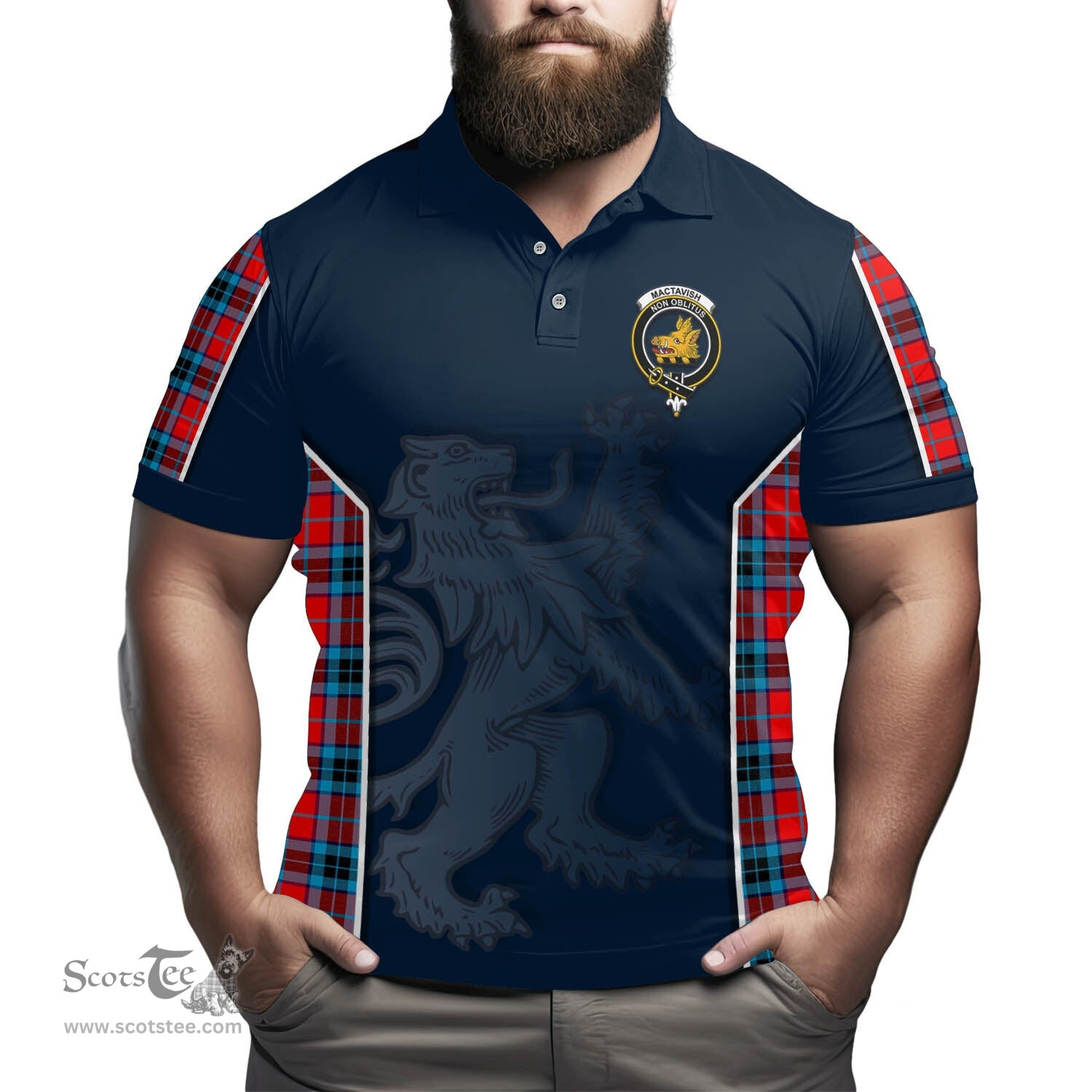 ScotsTee Shop Scottish MacTavish Modern Clan Crest Scottish Lion Rampant Sport Style Tartan Polo Shirt