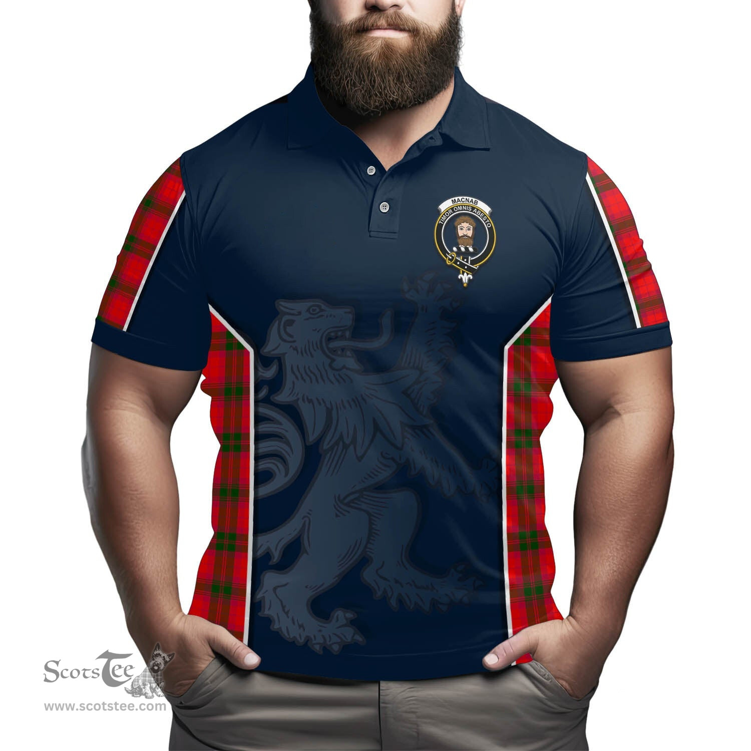 ScotsTee Shop Scottish MacNab Modern Clan Crest Scottish Lion Rampant Sport Style Tartan Polo Shirt