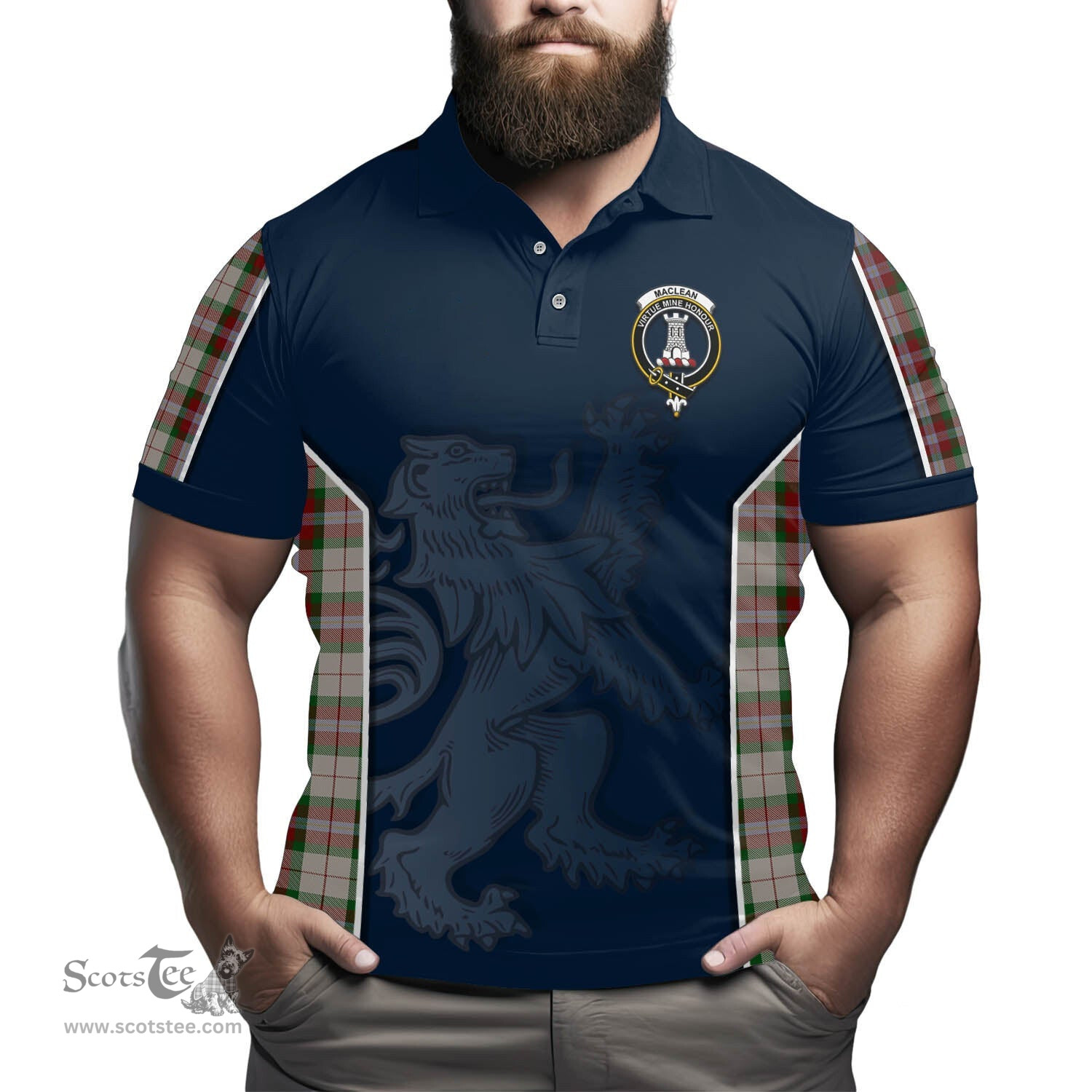 ScotsTee Shop Scottish MacLean Dress Clan Crest Scottish Lion Rampant Sport Style Tartan Polo Shirt
