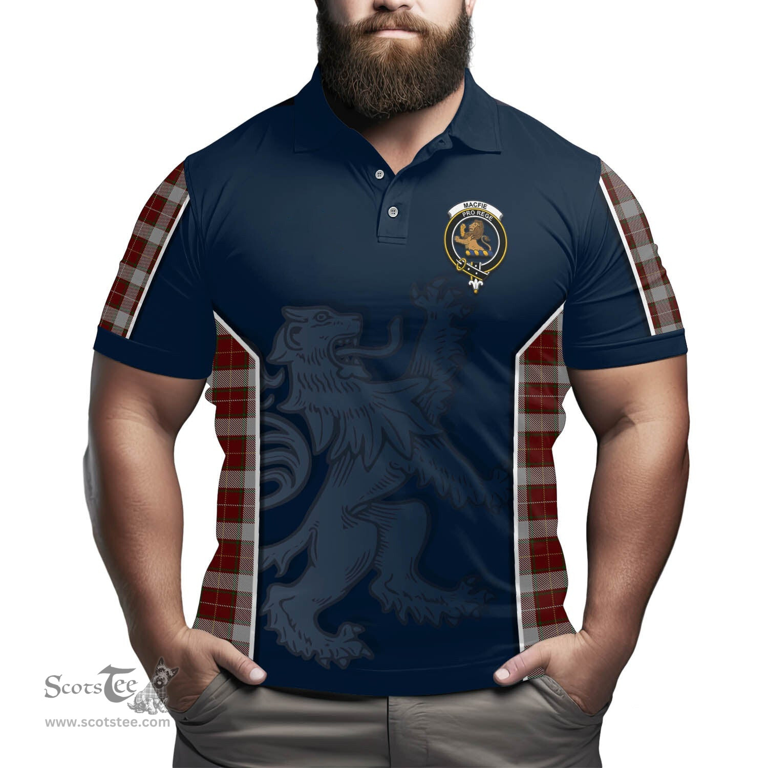ScotsTee Shop Scottish MacFie Dress Clan Crest Scottish Lion Rampant Sport Style Tartan Polo Shirt