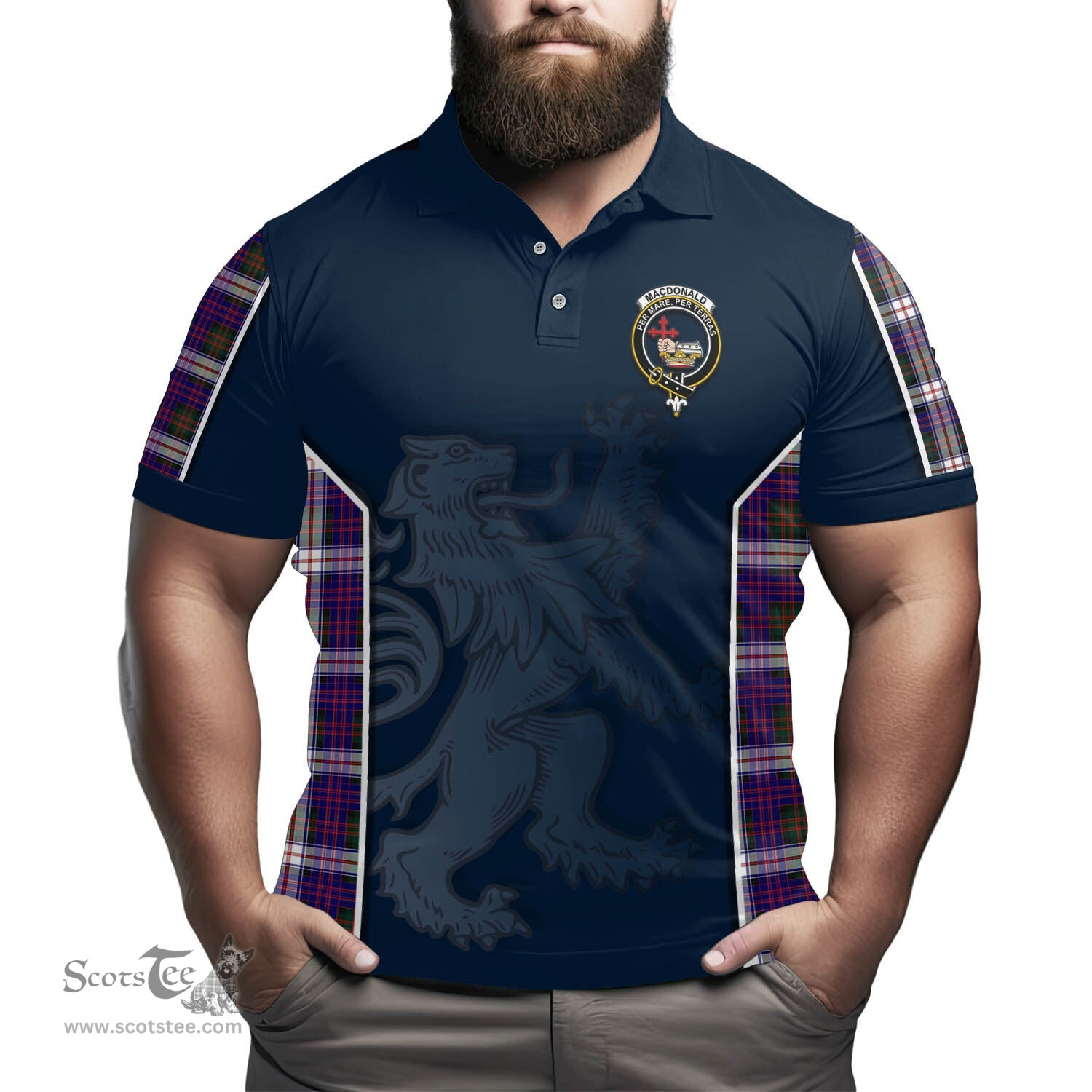 ScotsTee Shop Scottish MacDonald Dress Modern Clan Crest Scottish Lion Rampant Sport Style Tartan Polo Shirt
