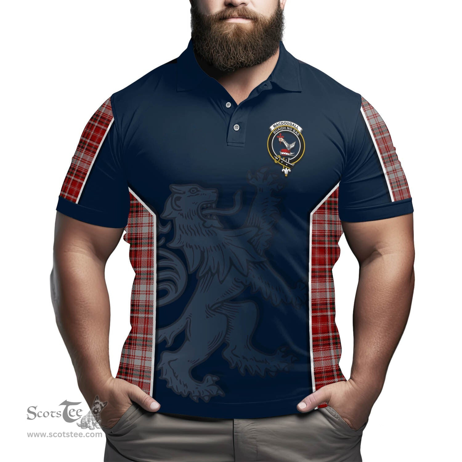 ScotsTee Shop Scottish MacDougall Dress Clan Crest Scottish Lion Rampant Sport Style Tartan Polo Shirt