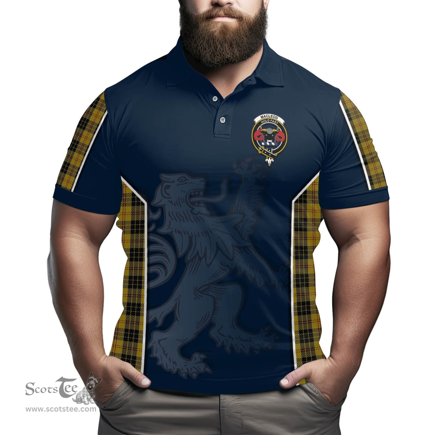 ScotsTee Shop Scottish MacLeod Clan Crest Scottish Lion Rampant Sport Style Tartan Polo Shirt