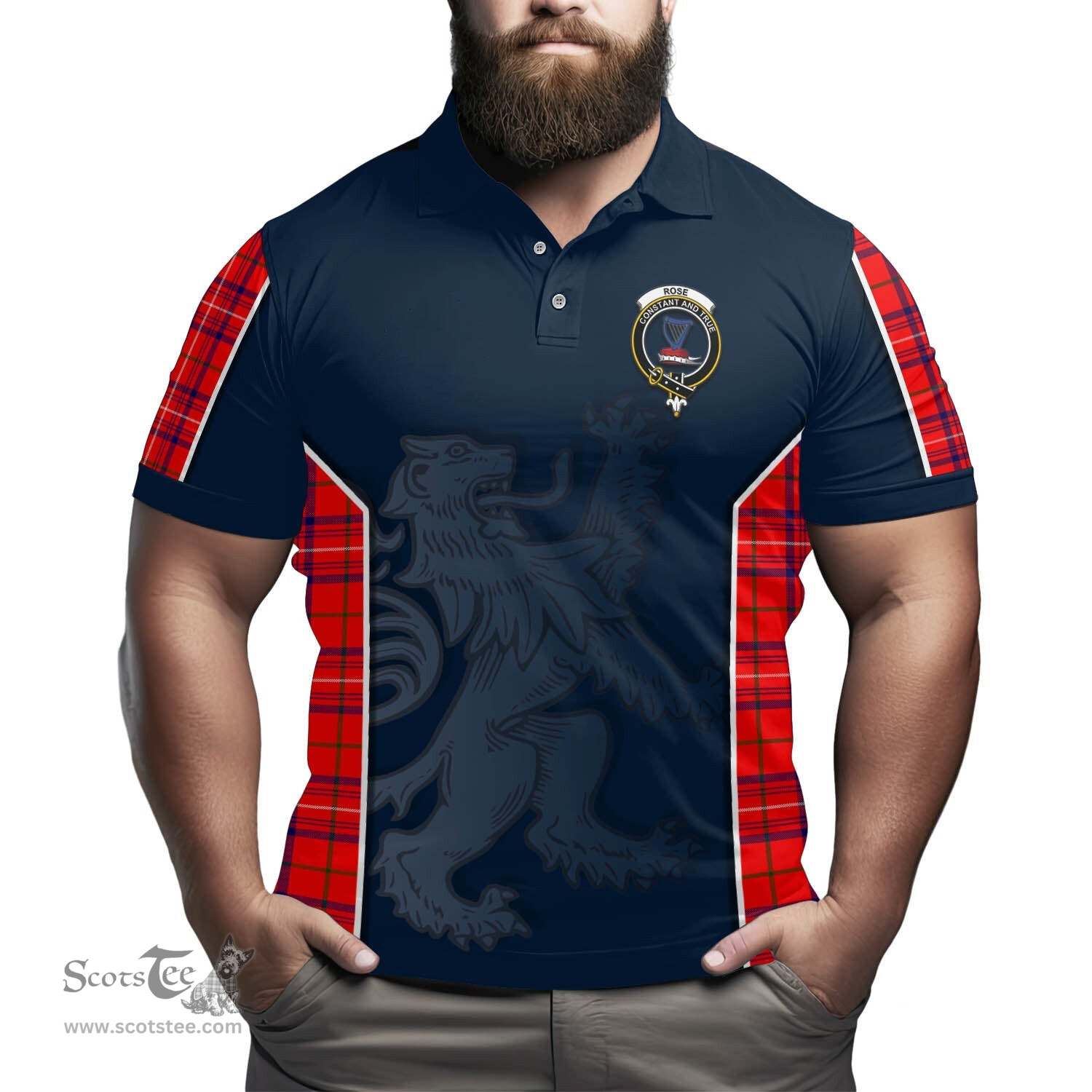 ScotsTee Shop Scottish Rose Modern Clan Crest Scottish Lion Rampant Sport Style Tartan Polo Shirt