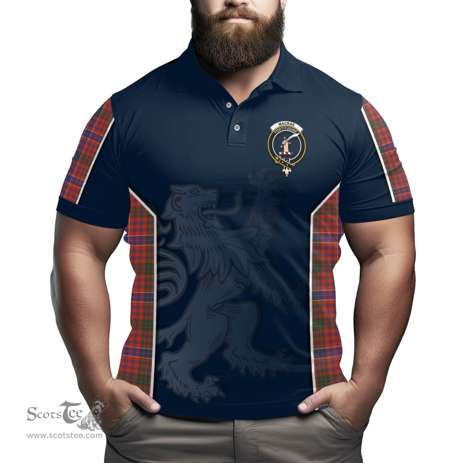 ScotsTee Shop Scottish MacRae Ancient Clan Crest Scottish Lion Rampant Sport Style Tartan Polo Shirt