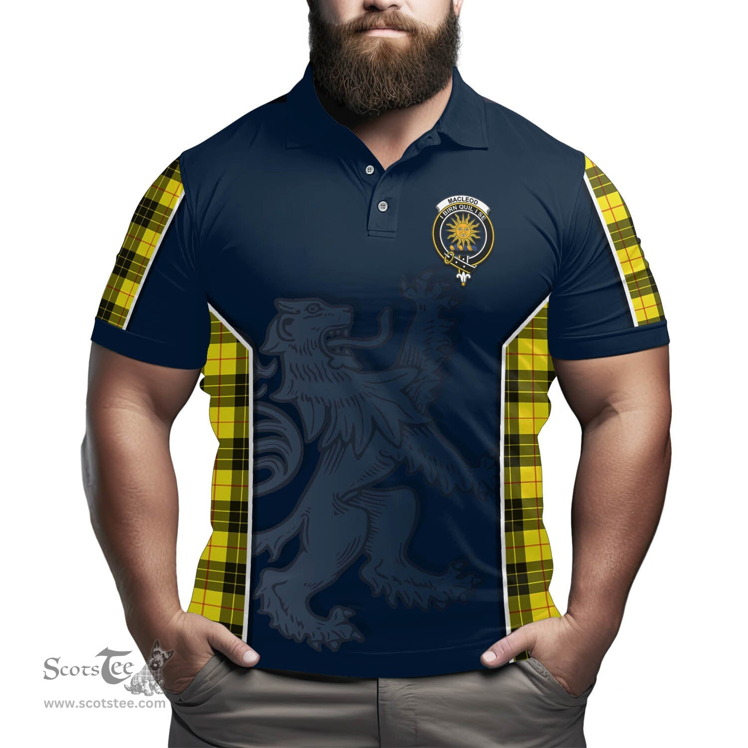 ScotsTee Shop Scottish MacLeod of Lewis Modern Clan Crest Scottish Lion Rampant Sport Style Tartan Polo Shirt