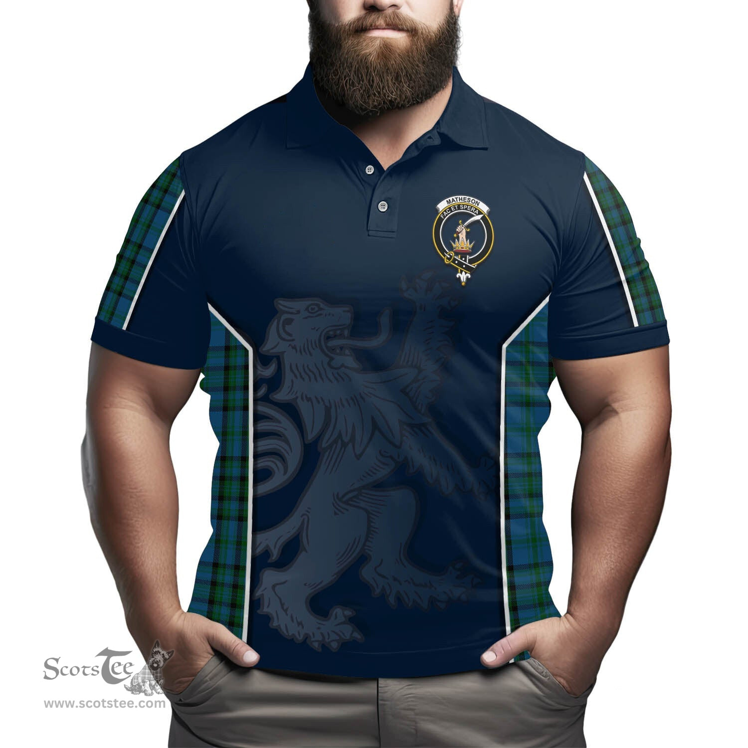 ScotsTee Shop Scottish Matheson Hunting Clan Crest Scottish Lion Rampant Sport Style Tartan Polo Shirt