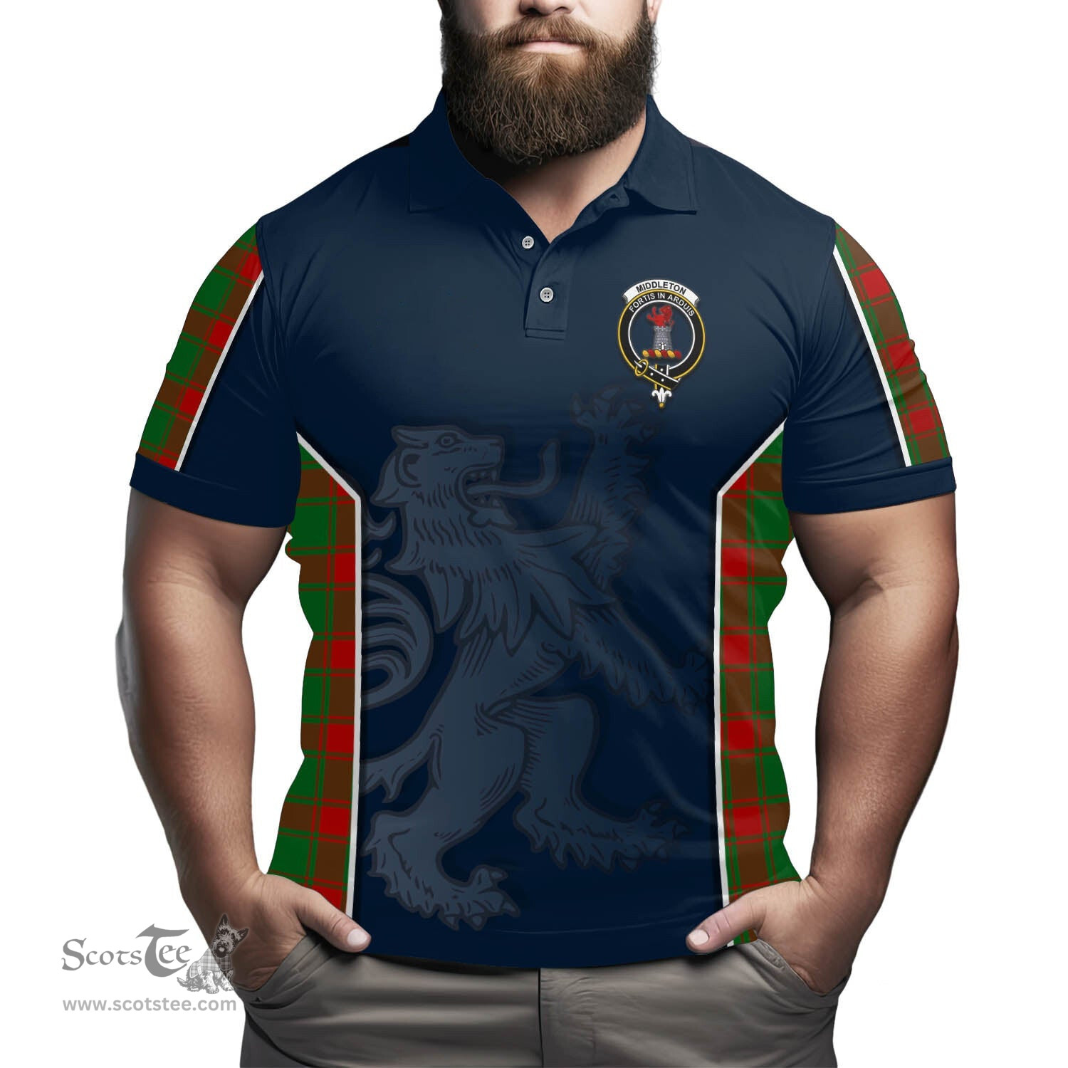 ScotsTee Shop Scottish Middleton Modern Clan Crest Scottish Lion Rampant Sport Style Tartan Polo Shirt
