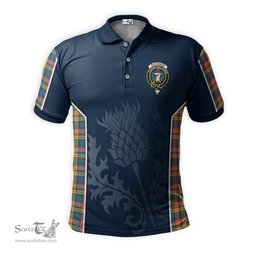 ScotsTee Shop Scottish Buchanan Ancient Clan Crest Scottish Thistle Sport Style Tartan Polo Shirt