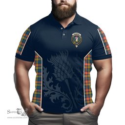 ScotsTee Shop Scottish Buchanan Ancient Clan Crest Scottish Thistle Sport Style Tartan Polo Shirt