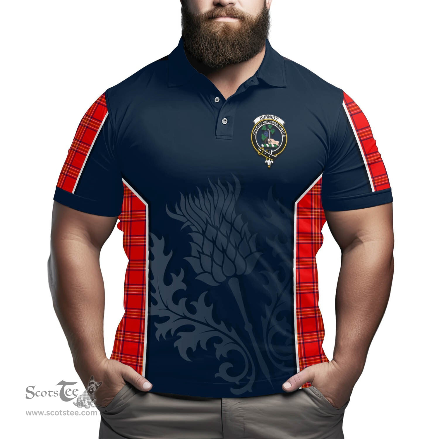 ScotsTee Shop Scottish Burnett Modern Clan Crest Scottish Thistle Sport Style Tartan Polo Shirt