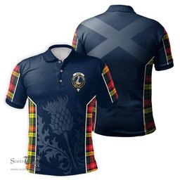 ScotsTee Shop Scottish Dewar Clan Crest Scottish Thistle Sport Style Tartan Polo Shirt