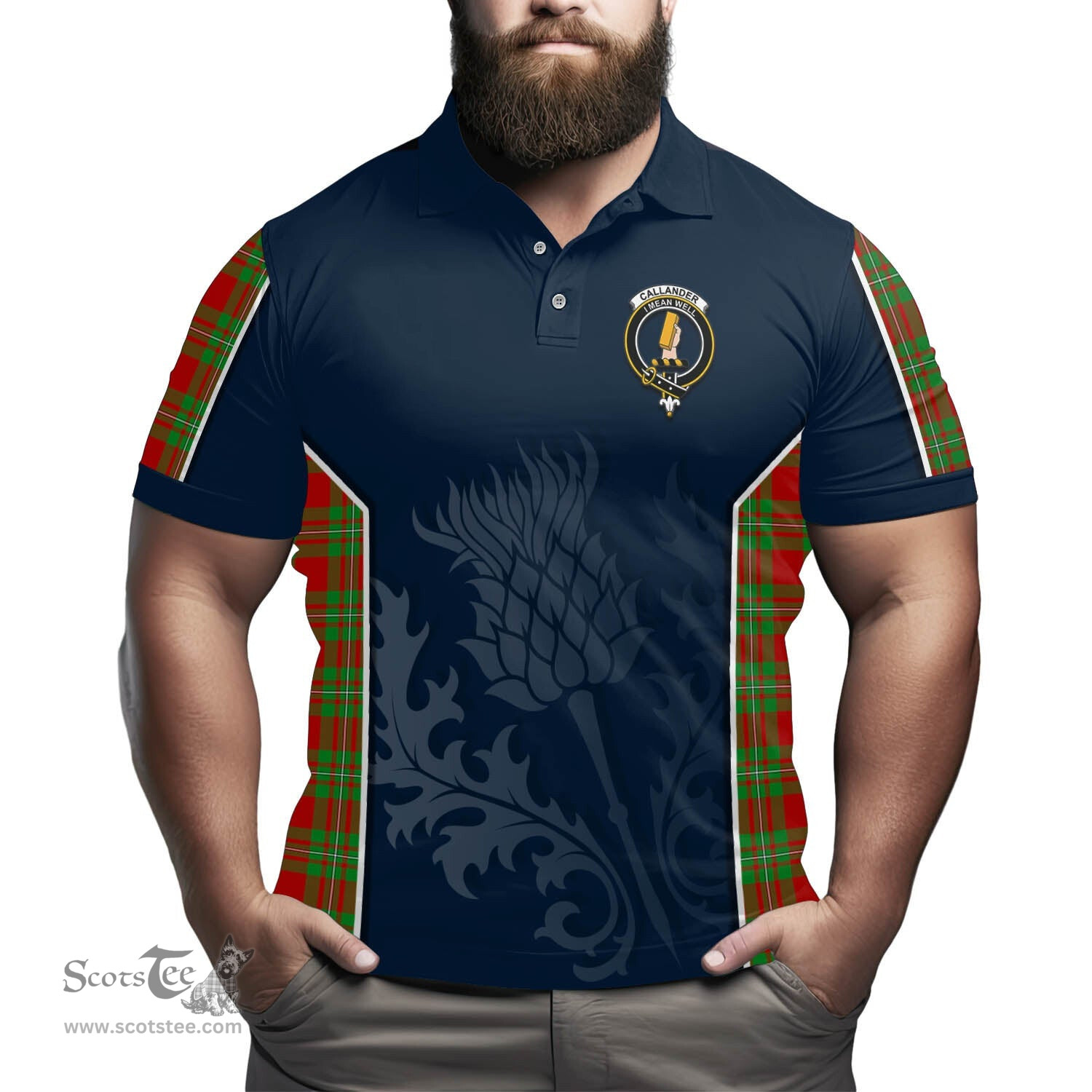 ScotsTee Shop Scottish Callander Modern Clan Crest Scottish Thistle Sport Style Tartan Polo Shirt
