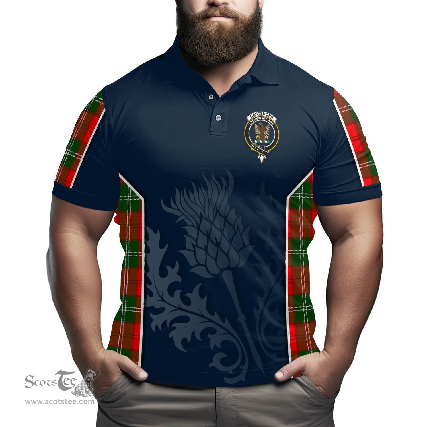 ScotsTee Shop Scottish Gartshore Clan Crest Scottish Thistle Sport Style Tartan Polo Shirt