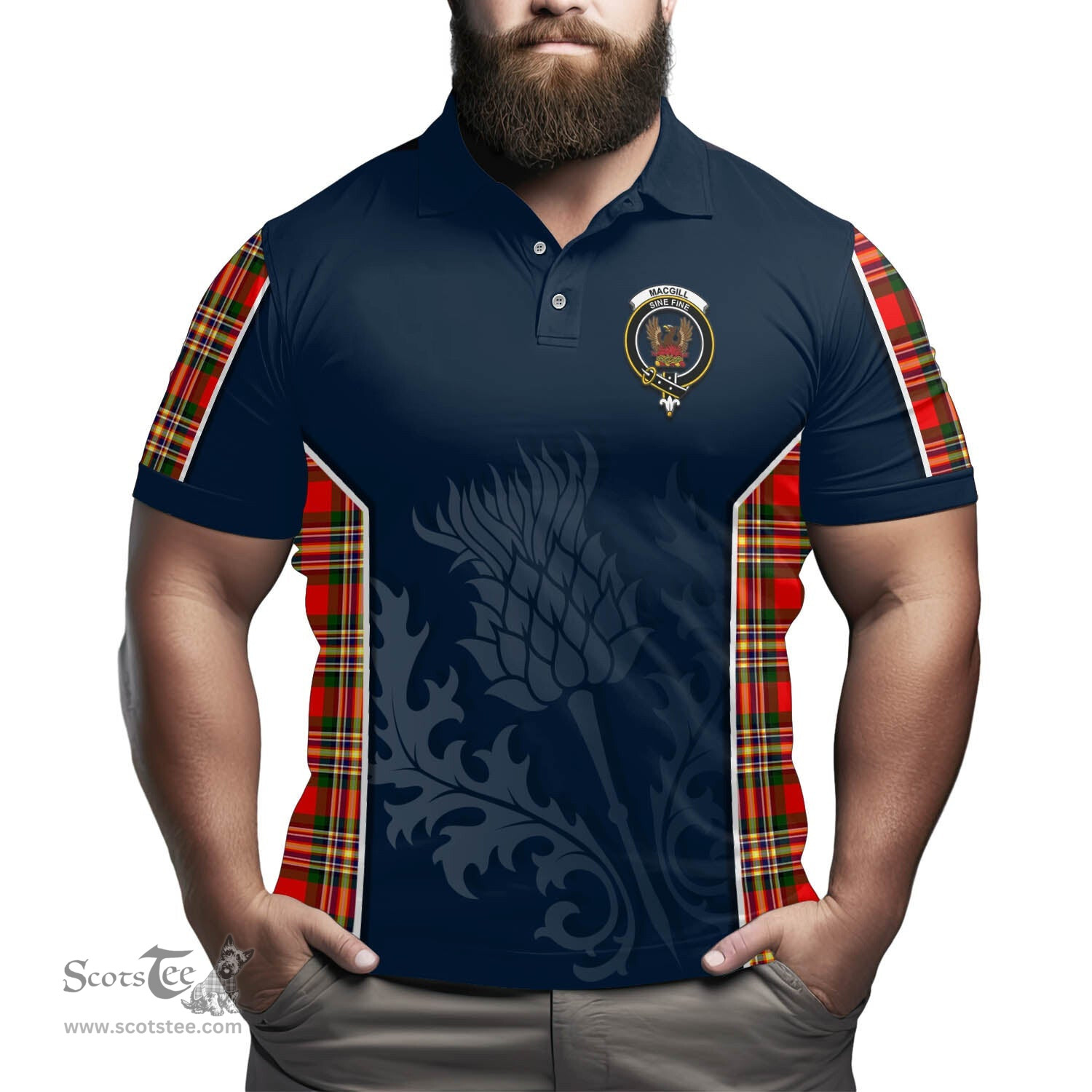 ScotsTee Shop Scottish MacGill Modern Clan Crest Scottish Thistle Sport Style Tartan Polo Shirt