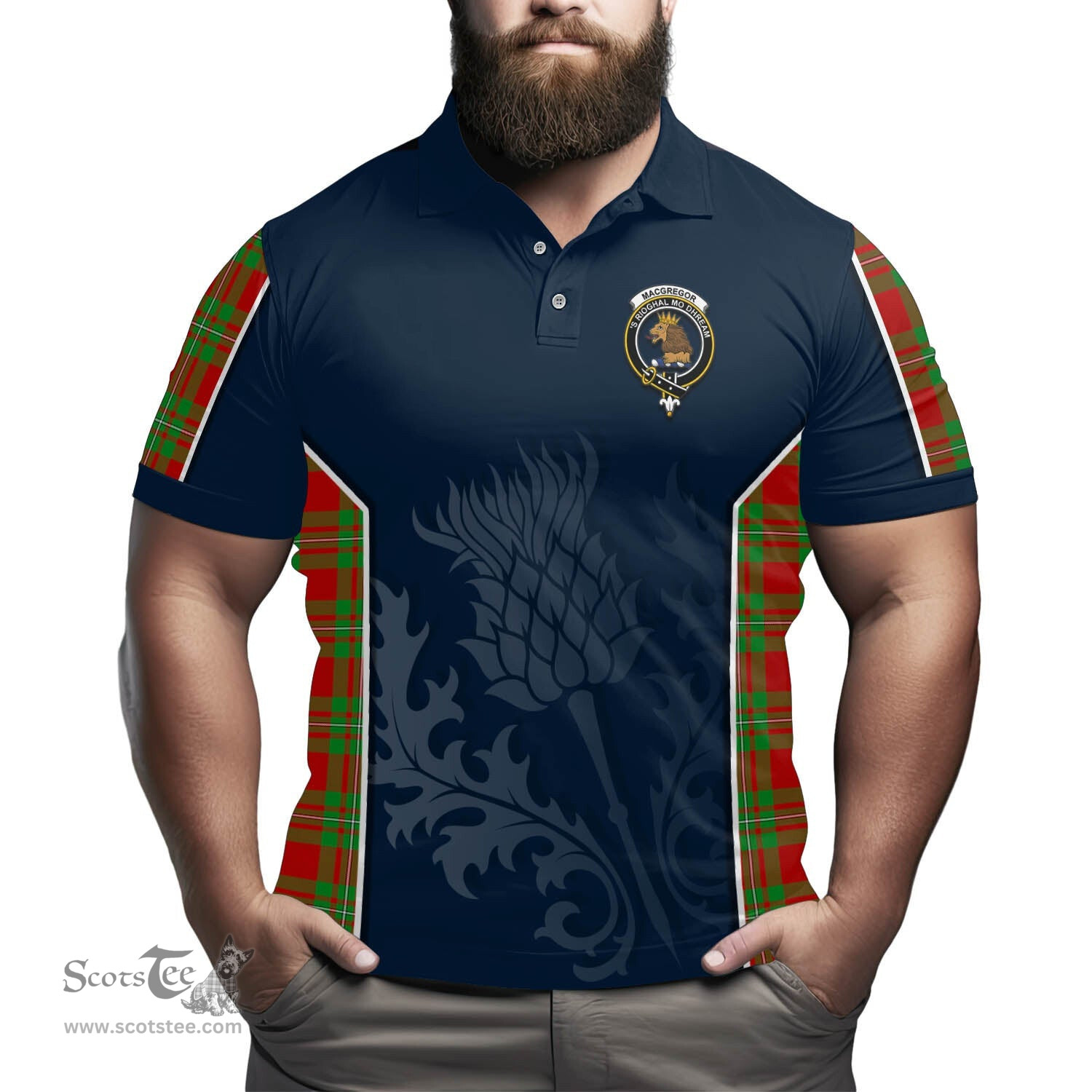 ScotsTee Shop Scottish MacGregor Modern Clan Crest Scottish Thistle Sport Style Tartan Polo Shirt