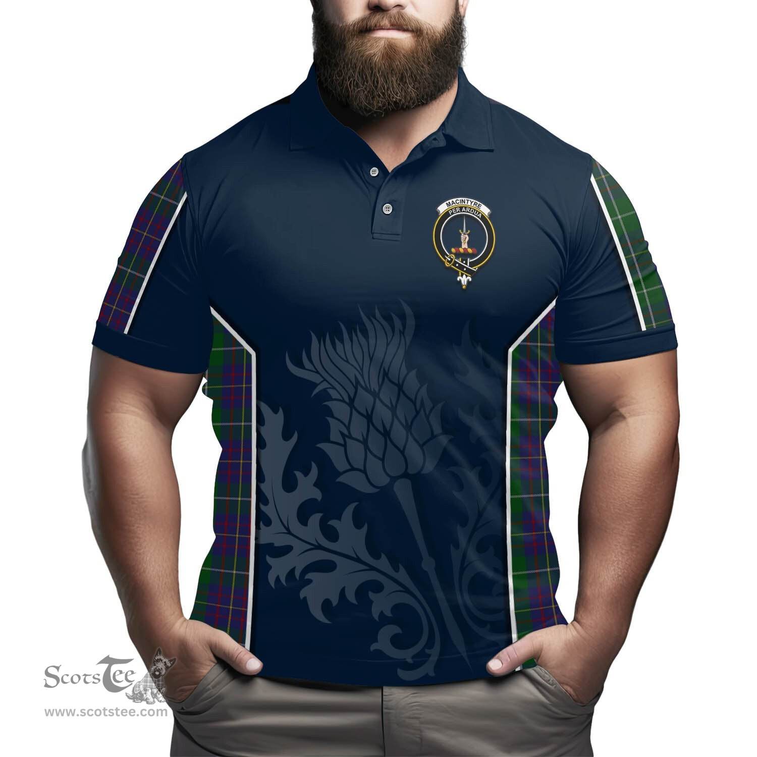ScotsTee Shop Scottish MacIntyre Inglis Clan Crest Scottish Thistle Sport Style Tartan Polo Shirt
